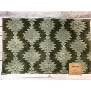 Wrangler Southwestern Bath Rug 20x32 Green Geometric Non-Slip Machine Washable